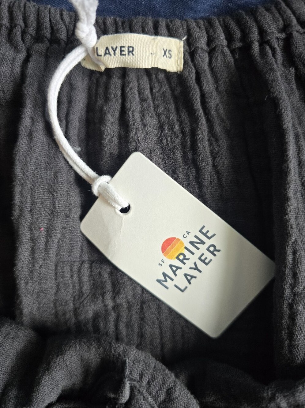Marine Layer Tiana Double Cloth Cropped Off-Shoulder Blouse In Dark Grey - Picture 3 of 5